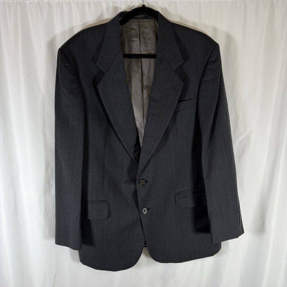 Oscar de la Renta Wool Blazer Men's 42R Grey 2 Button Front Inside Pockets